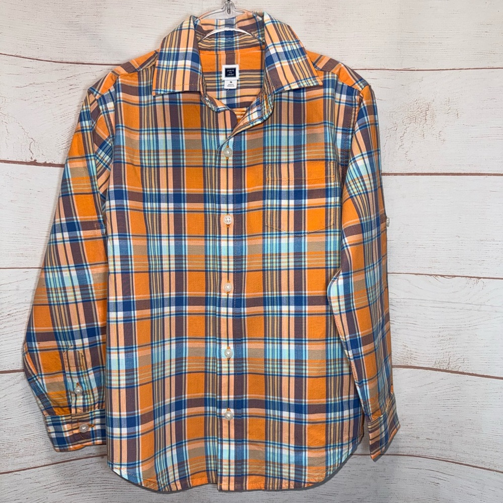 Janie & Jack Orange and Blue Plaid Shirt Size 5